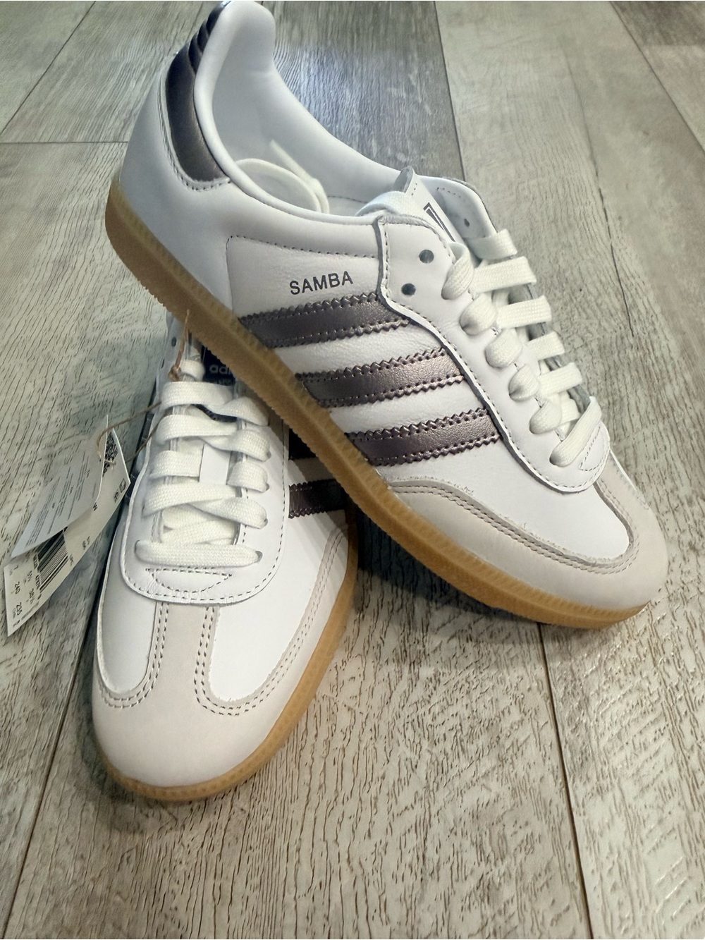 Adidas Samba OG Women’s 7 White Metallic Gum Sneakers KK2504 New With Box